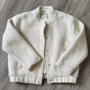 Abercrombie & Fitch Wool Blend Bouclé Bomber Jacket Cream Size S